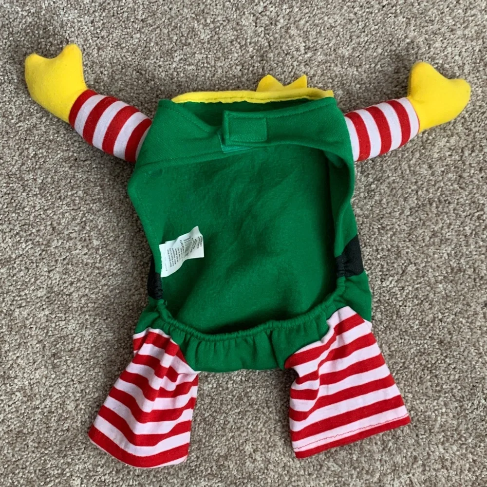 Festive Green Elf Holiday Christmas Cat Costume Large